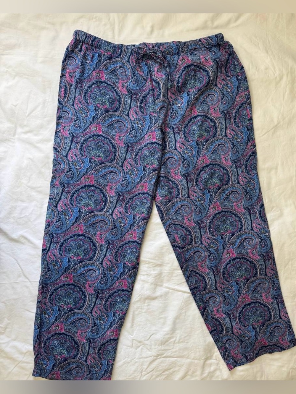 Ralph Lauren Pajamas 2-Piece Set Womens SZ XL Paisley Navy Pink EUC - Picture 8 of 13
